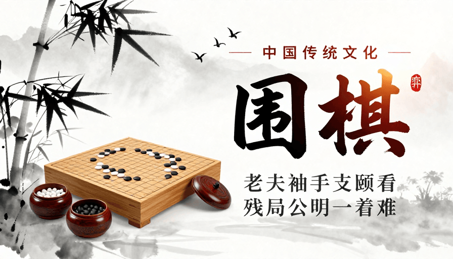 围棋文化素材：中国风围棋水墨意境海报——传统智慧与东方美学