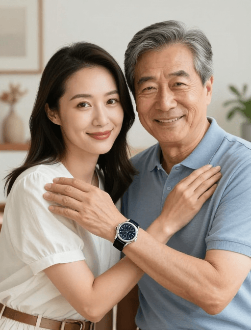 家庭温情素材：岁月温情夏装双人照：腕间时光的家居时尚