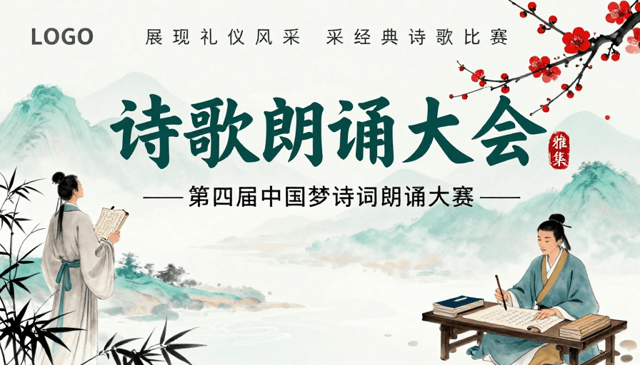 文化活动素材：中国风水墨诗词雅集海报：第四届中国梦朗诵大赛