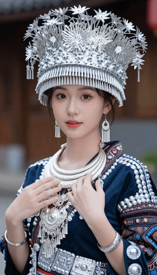 青春魅力素材：苗族银饰少女：典雅与青春的美丽绽放