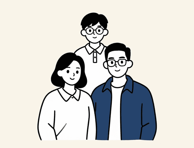 极简线条素材：极简线条勾勒温馨三口之家中国风插画
