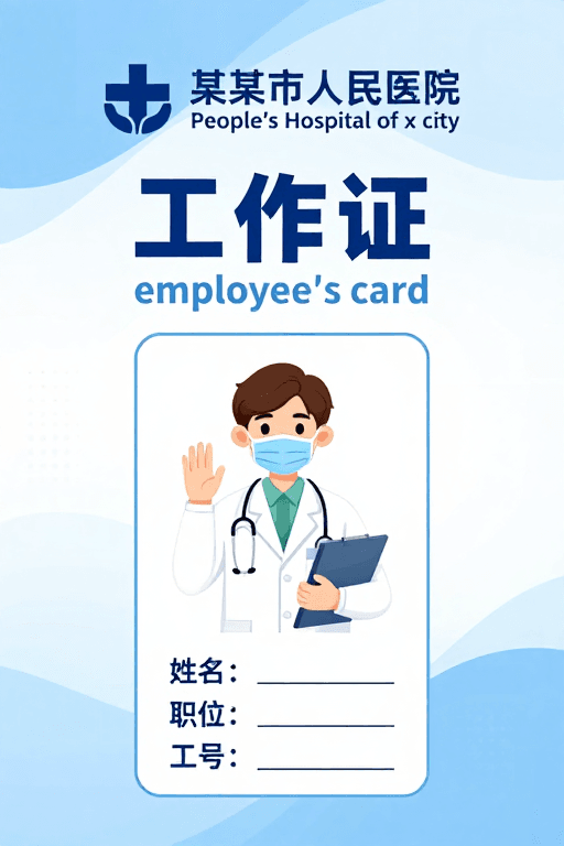 医院标识素材：市人民医院清新蓝白工作证设计