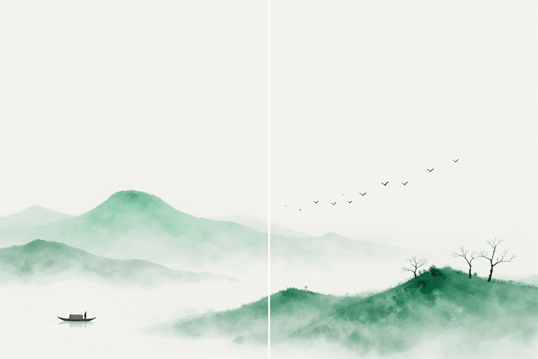 传统美学素材：空灵静谧的极简水墨山水意境