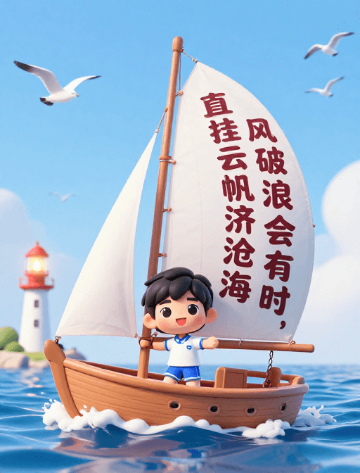 3D卡通风格素材：扬帆启航：Q版小学生乘风破浪的3D卡通插画