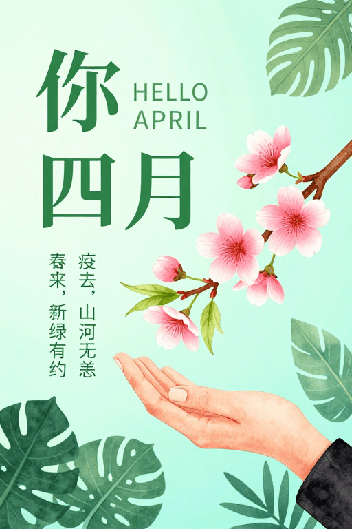 樱花元素素材：清新春季海报：你好四月，生机与希望