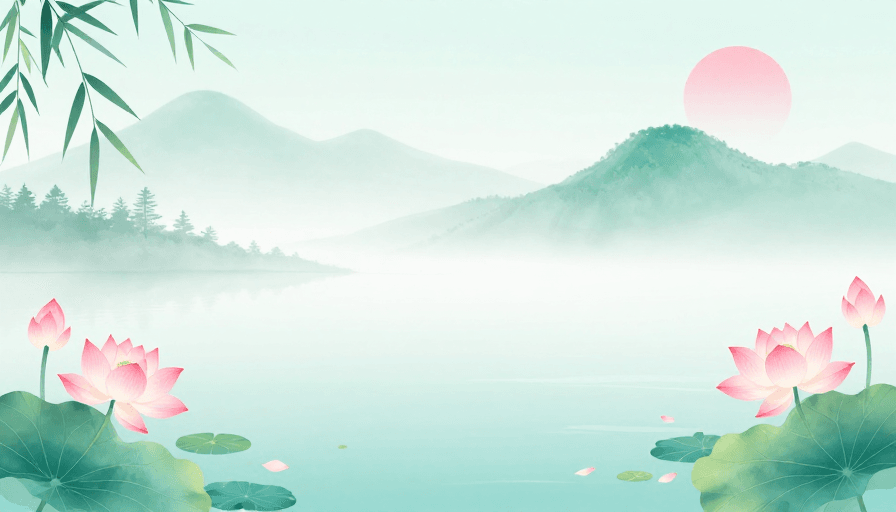 装饰背景素材：青荷淡雅水墨国风背景图