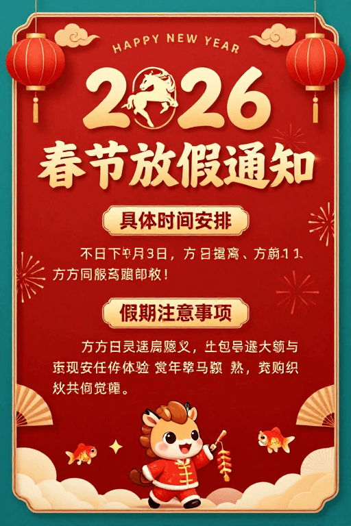 马年素材：2026新春佳节：欢乐马年春节放假通知