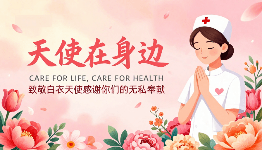 人文关怀素材：粉橙渐变天使守护：治愈系医疗海报插画