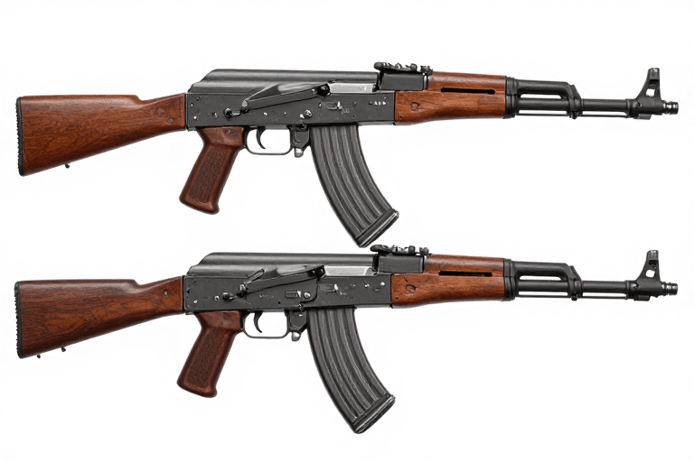 武器展示素材：标准型与短管AK-47并列展示