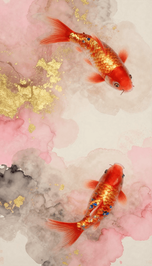 金箔岩彩素材：金箔锦鲤印象派 · 浪漫古风岩彩晕染艺术插画