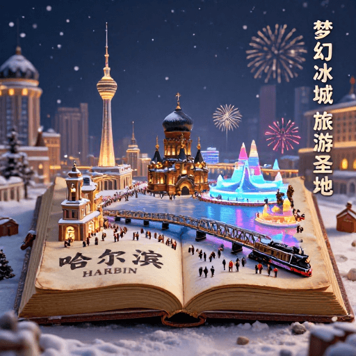 旅游宣传图素材：古书展映哈尔滨冬日盛景