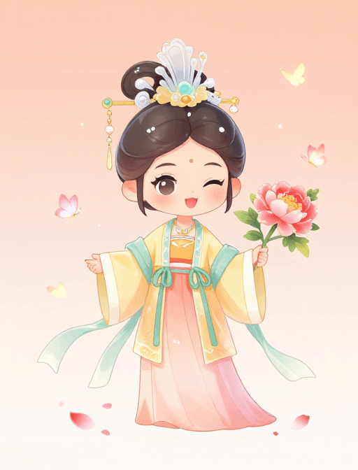 OC渲染素材：OC卡通贵妃游园：丝绸衣袖与花瓣动态