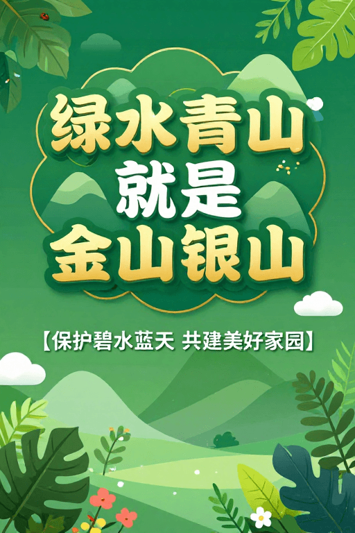 绿色生态素材：绿水青山就是金山银山 扁平生态公益插画