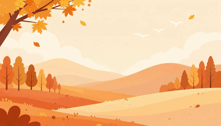 黄昏氛围素材：秋日治愈风景：暖橙色调宁静黄昏矢量插画