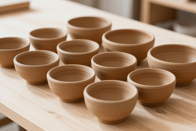 静物摄影素材：暖褐色手工陶碗静物摄影：质感与光影的完美结合