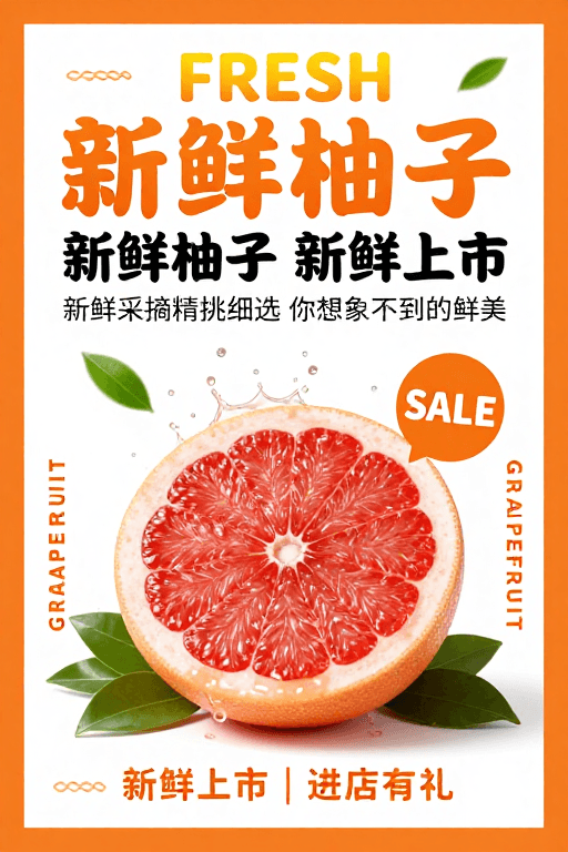 柚子促销素材：鲜柚上市：橙红跃动，焕新味蕾