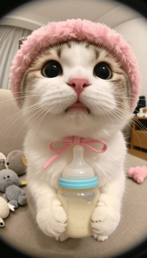 室内环境素材：超写实圆胖猫喝奶特写：萌系室内温馨瞬间