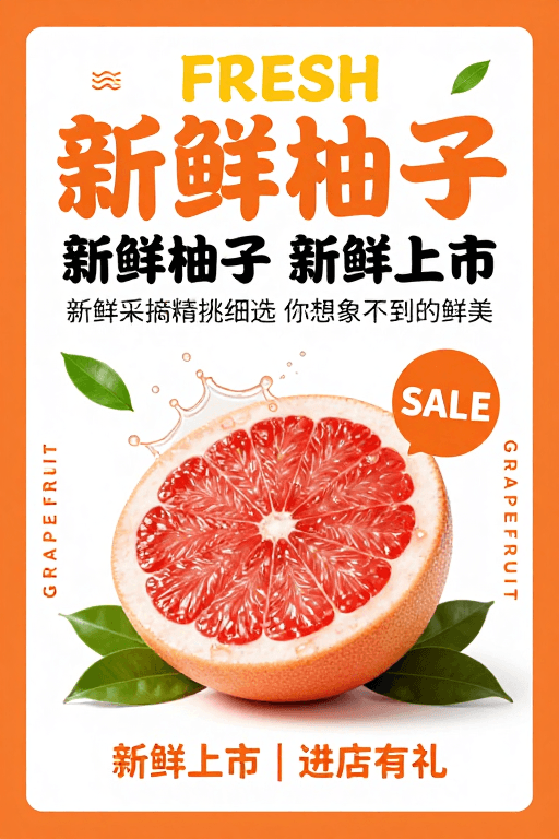 柚子促销素材：清新活力柚子促销海报，新鲜上市诱人展示