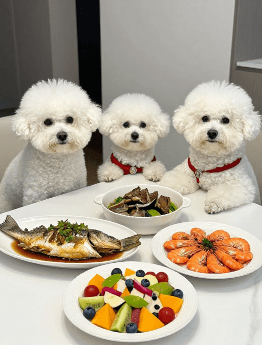 家庭聚餐素材：温馨家庭聚餐：比熊一家共享美食时光