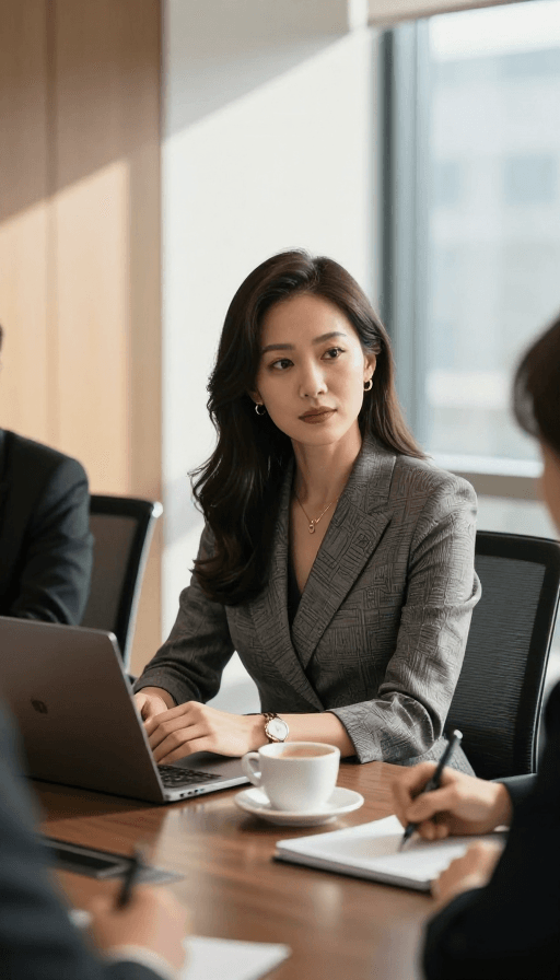 现代办公素材：优雅职场女性会议瞬间