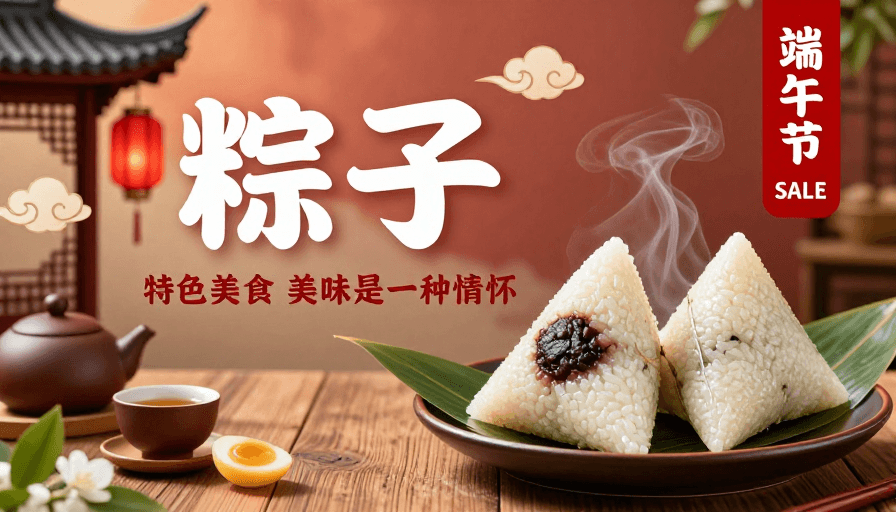 中式海报素材：端午粽香暖韵 传统文化美食海报