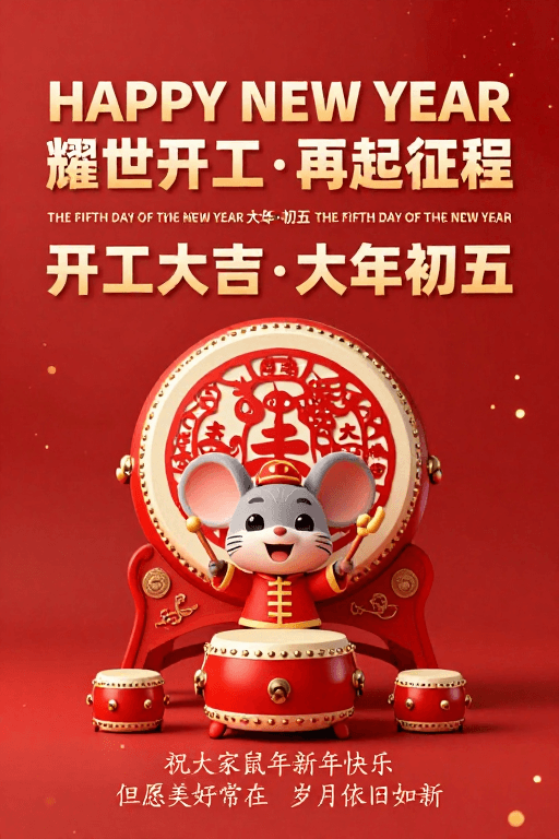 新年海报素材：鼠年开工大吉·喜庆中国风新年海报设计