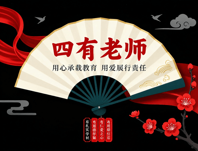 书法艺术素材：中国风‘四有老师’教育海报：庄重典雅的视觉表达