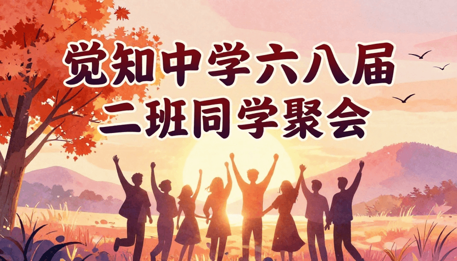 暖色调设计素材：觉知中学六八二班怀旧青春聚会水彩插画海报