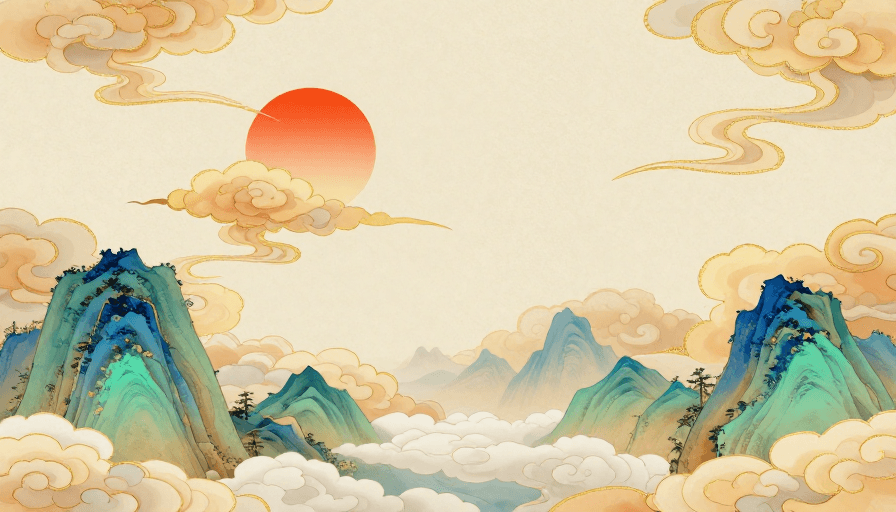 传统纹样素材：典雅中国风云纹山水背景，融合宋元美学与宫廷装饰