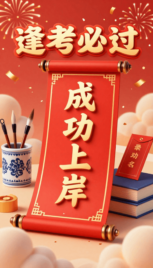 金榜题名素材：水墨金红喜报 金榜题名单体卷轴展