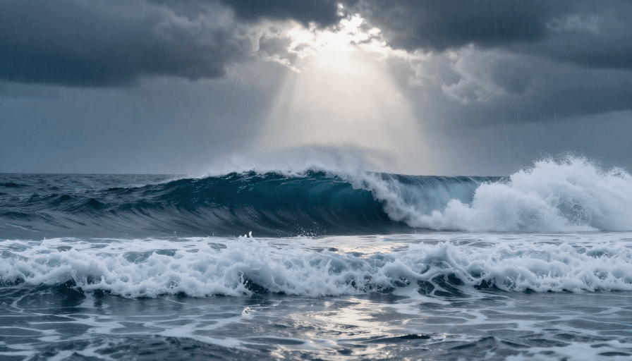 蓝灰色调素材：暴风雨巨浪狂涌：蓝灰冷调风暴纪实