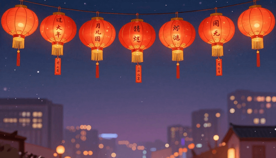 书法文案素材：暖红灯笼映夜空 传统节庆氛围浓郁