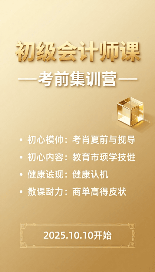 金色渐变素材：金色高级感·初级会计师考前集训营海报