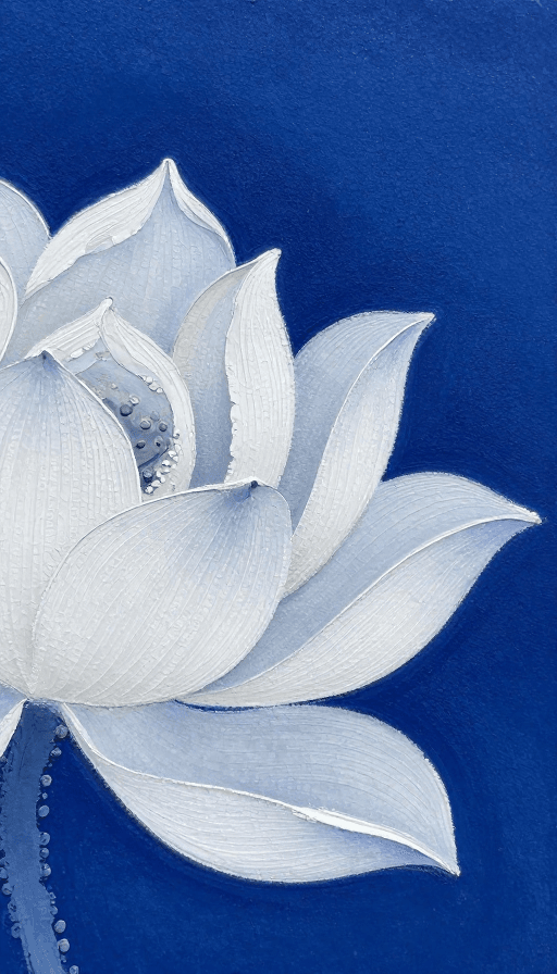 岩彩绘画素材：深蓝岩彩·白荷禅韵