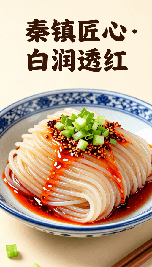 中国传统小吃素材：秦镇米皮青花瓷盘诱人美食广告
