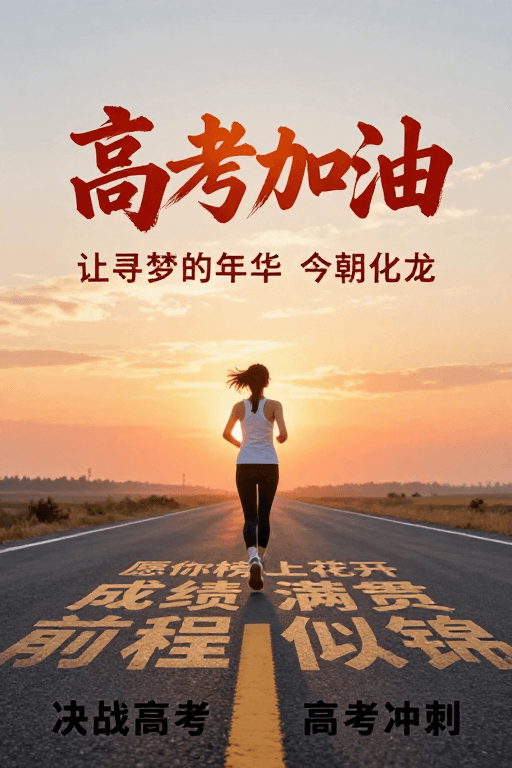 励志海报素材：暖色日出激励青春：高考加油·逐梦前行海报