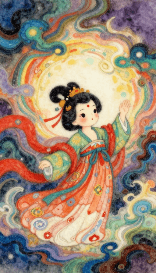 水彩晕染素材：几米式羊毛毡插画：唐宋风情的梦幻叙事