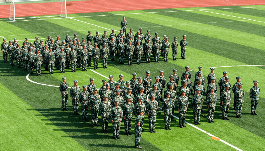 翠绿色草坪素材：绿茵军阵：国防教育场景高清实拍
