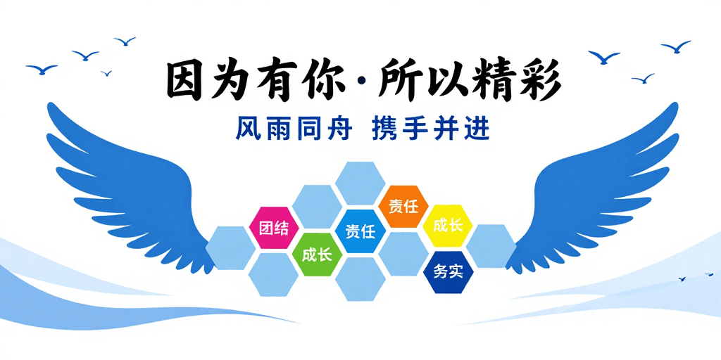 简约现代风素材：简约现代企业文化墙：因为有你，共创精彩未来