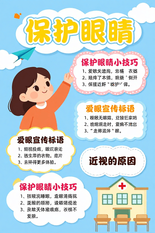 儿童健康素材：儿童护眼趣味卡通健康宣传海报