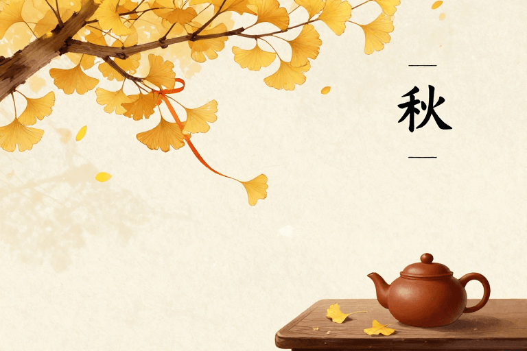 留白意境素材：古韵秋意：东方美学静物插画