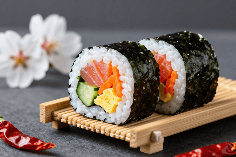 侧逆光照明素材：日式寿司特写：精致冷调美食摄影
