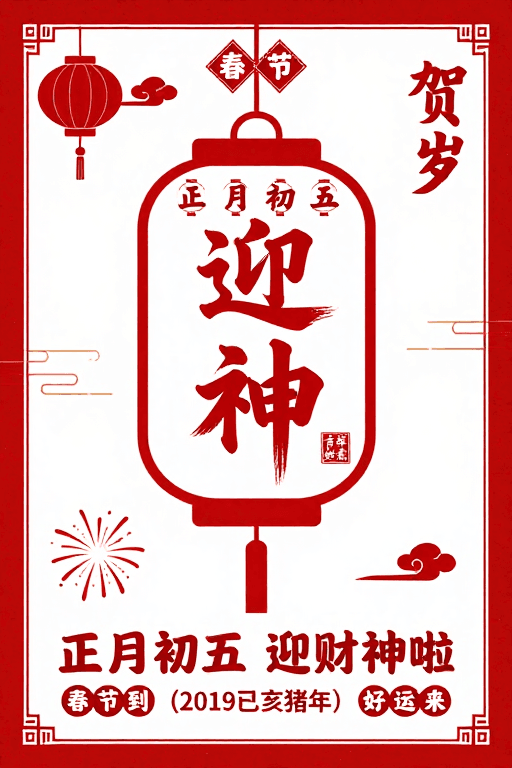 社交传播素材：春节迎财神 2019猪年贺岁传统海报