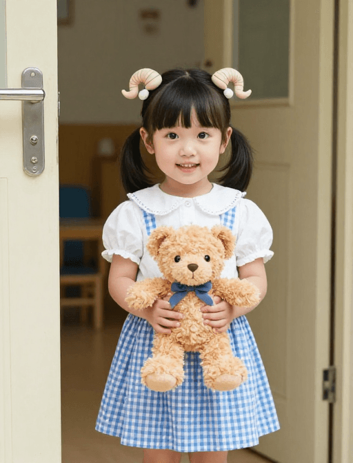 可爱素材：幼儿园门口的快乐萌娃：纯真笑容与羊角辫的可爱瞬间