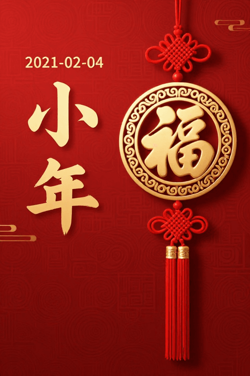中国传统节日素材：金福垂饰·小年庆典：庄重典雅的中国风节日海报