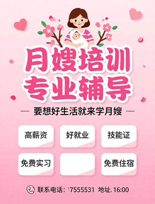 温馨治愈素材：温馨月嫂培训海报：专业辅导助你开启好生活