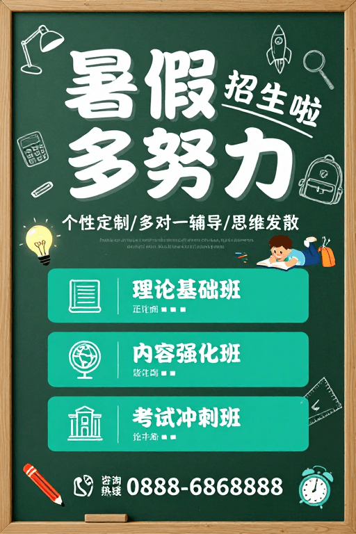 课程介绍素材：暑假多努力：趣味手绘教育风招生宣传图