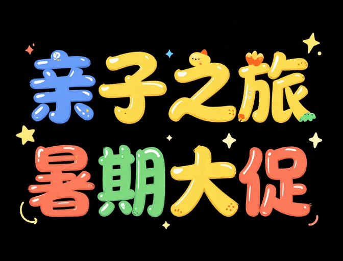 创意字体素材：童趣爆棚！亲子之旅暑期大促炫酷卡通设计