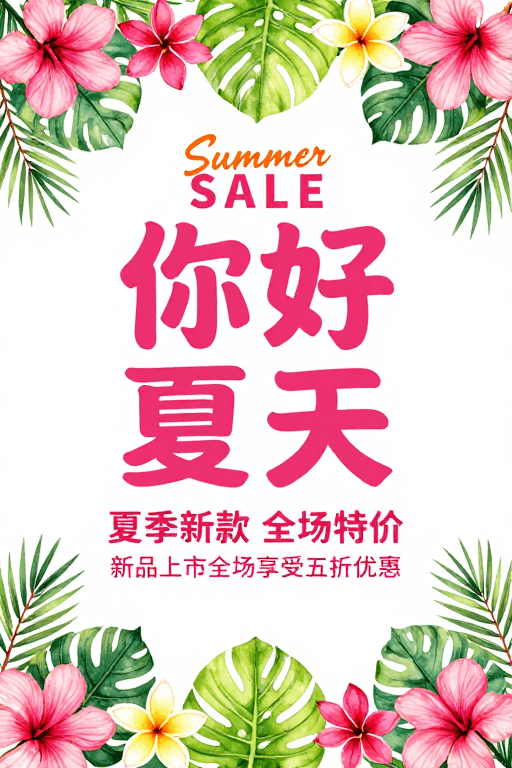 夏日促销素材：夏日热带风情促销海报：缤纷色彩迎清凉