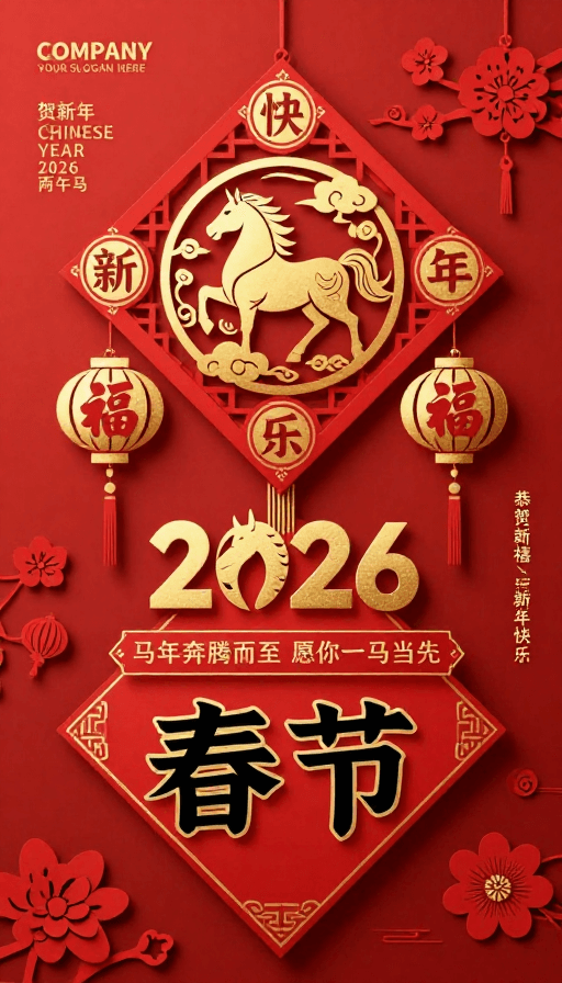 烫金工艺素材：喜庆马年2026春节海报：剪纸烫金传统中国风